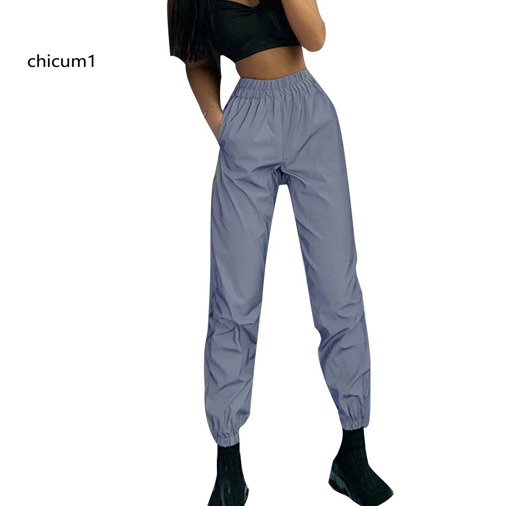 Quần Baggy Dài Lưng Cao Phản Quang Thời Trang Cho Nữ