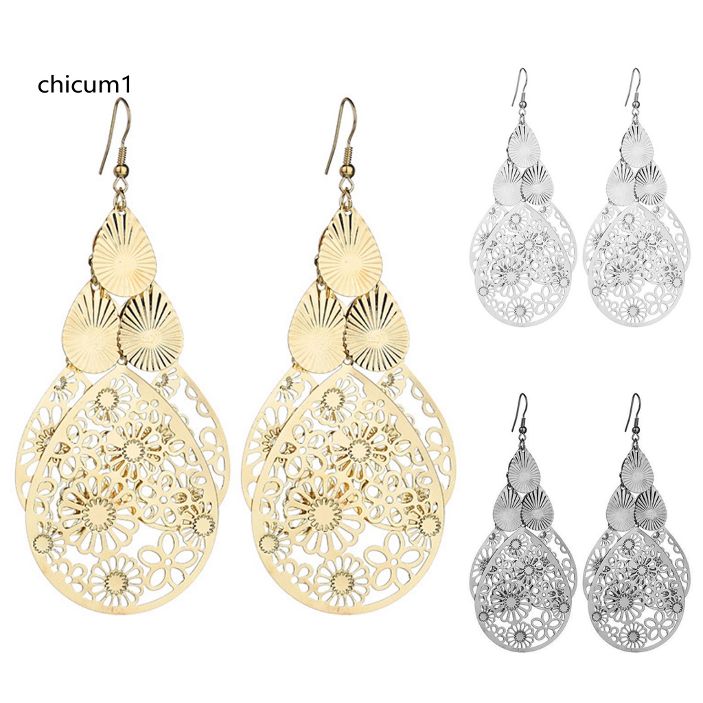 1 Cặp Khuyên Tai CC 1 Cặp Mặt Hình Học Rỗng Họa Tiết Hoa Giọt Nước Thời Trang Cho Nữ