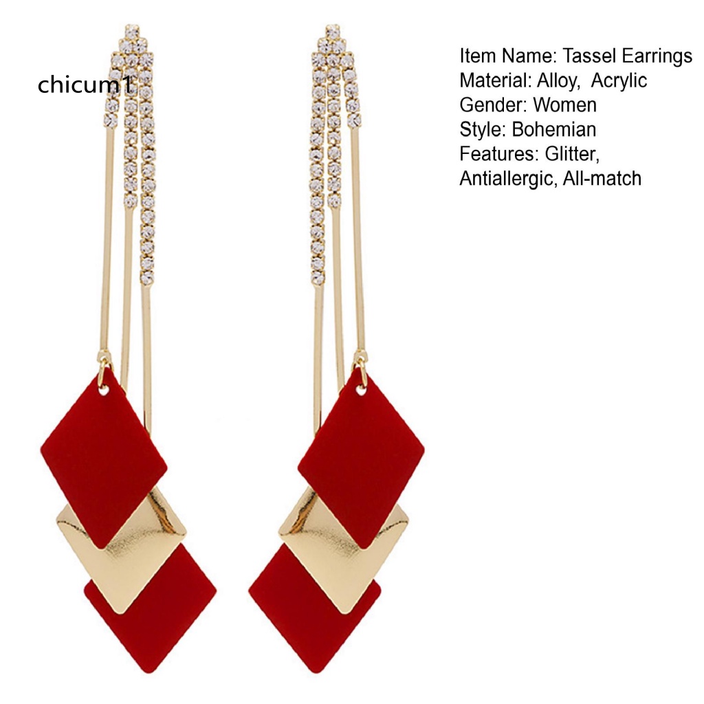 1 Cặp Bông Tai Tua Rua Đính Đá Màu Sắc Tương Phản Phong Cách Bohemian