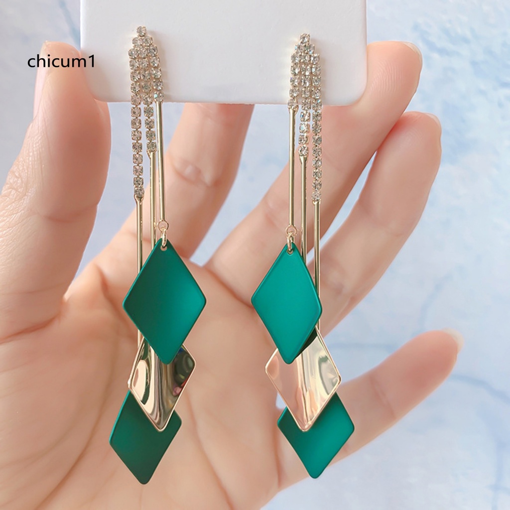 1 Cặp Bông Tai Tua Rua Đính Đá Màu Sắc Tương Phản Phong Cách Bohemian