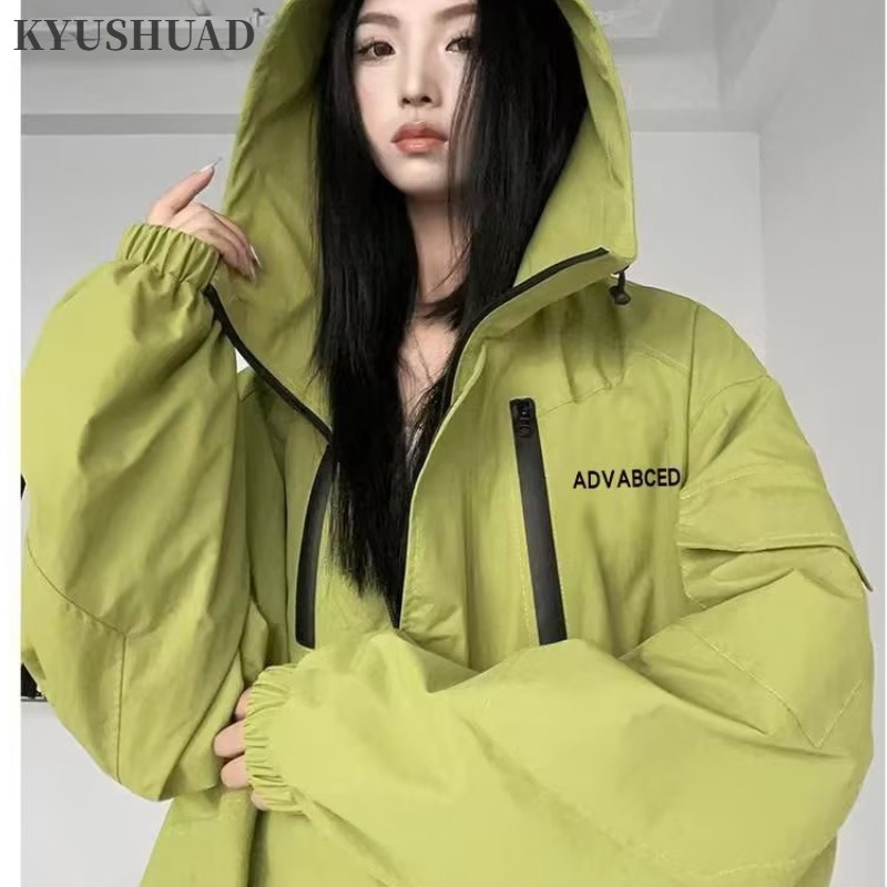 Kyushuad Áo Khoác Tay Dài Có Mũ Trùm Dáng Dài Vừa Vặn Thời Trang Đường Phố Hợp Xu Hướng Dành Cho Bạn Nữ