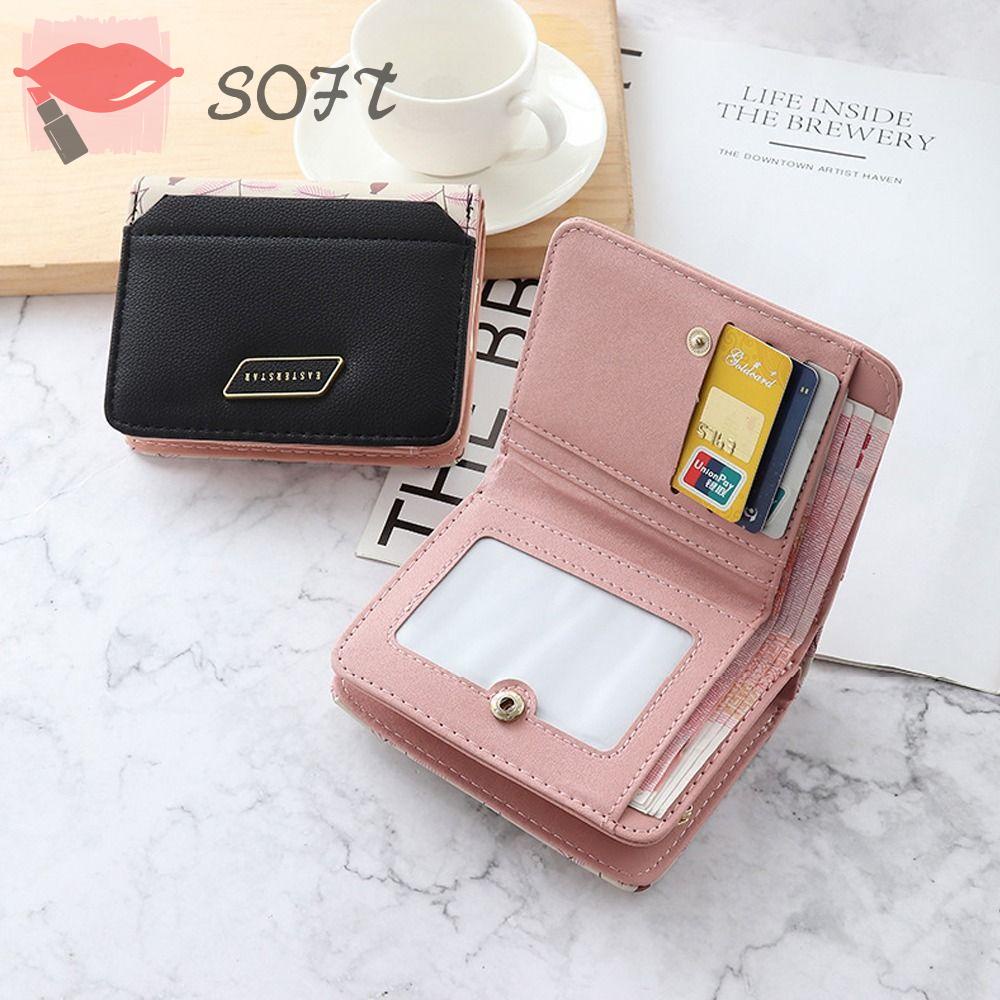 SOFTNESS Ví Da PU Dáng Ngắn Sức Chứa Lớn Có Khóa Kéo Tiện Dụng Cho Nữ