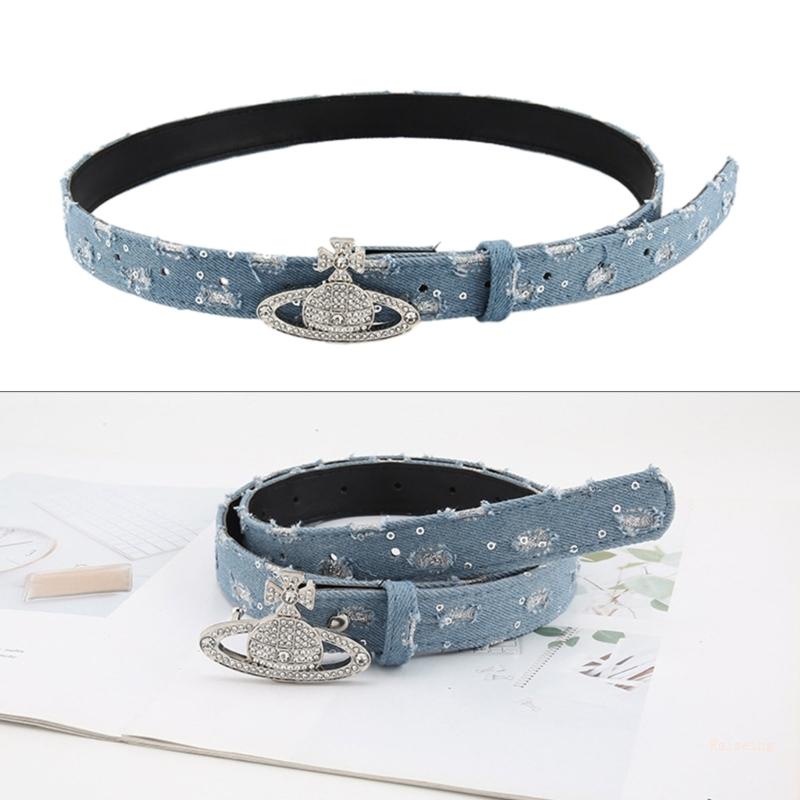 Thắt Lưng Mỏng Đính Đá Hình Hành Tinh Màu Xanh Dương Cho Nữ