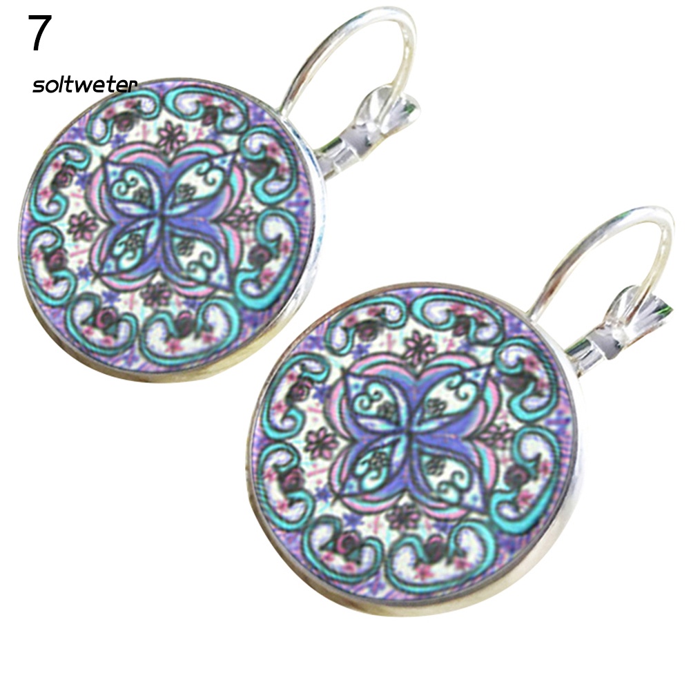 Khuyên Kẹp Tai Dáng Tròn Bằng Đồng Họa Tiết Hoa Mandala Cổ Điển Cho Nữ