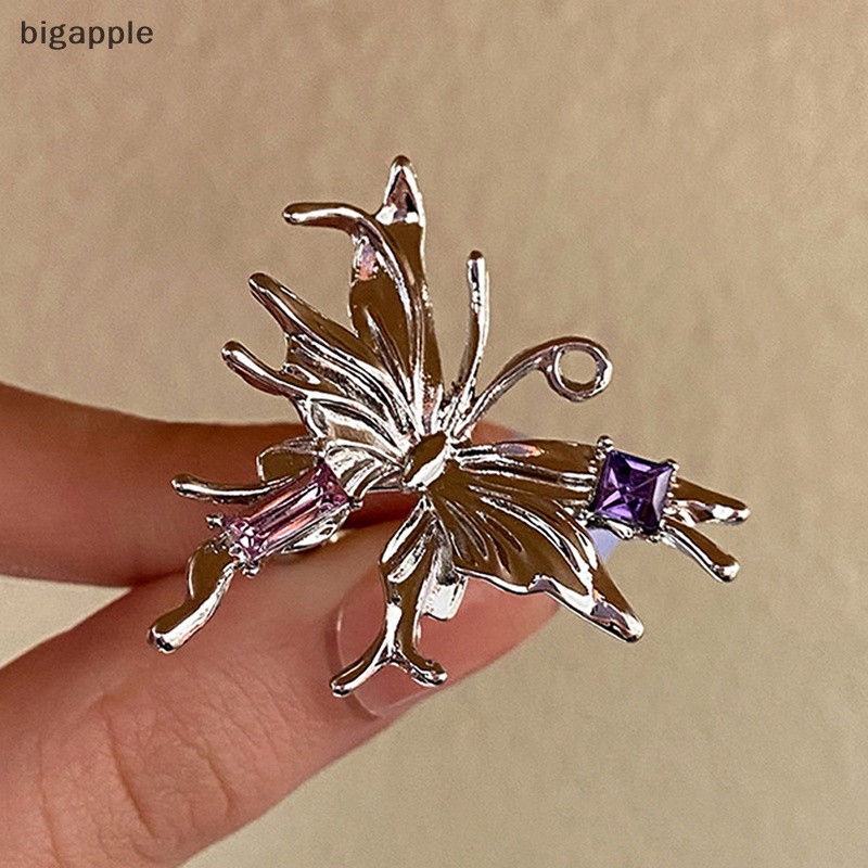 Bigapple Nhẫn Hở Bằng Kim Loại Hình Bướm Vintage Punk Có Thể Điều Chỉnh Kích Thước Y2K Trang Sức RDG