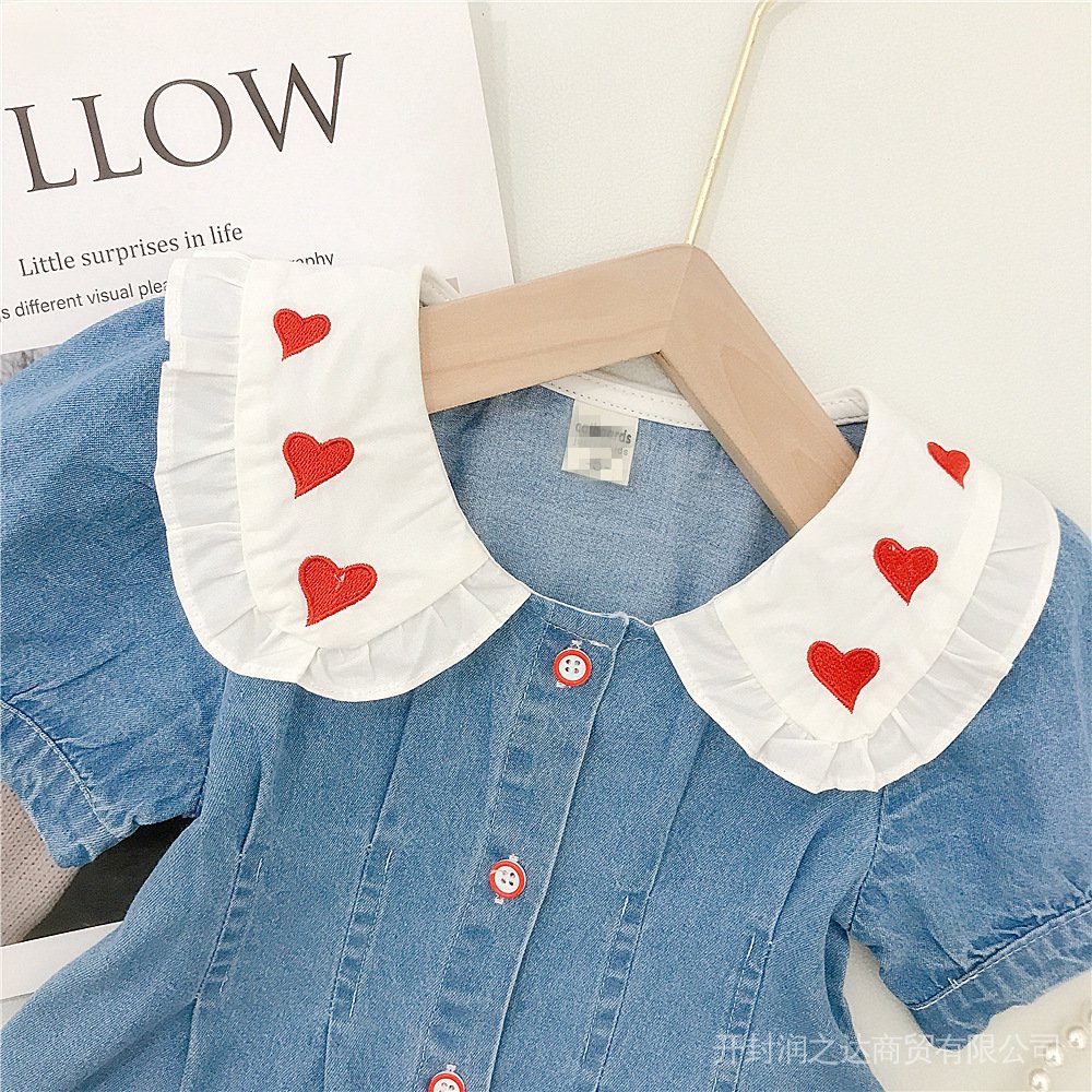 Đầm Công Chúa Cổ Búp Bê Chất Liệu Cotton Denim Thêu Họa Tiết Phong Cách Phương Tây Thời Trang Mùa Hè Mới Cho Bé Gái 2022