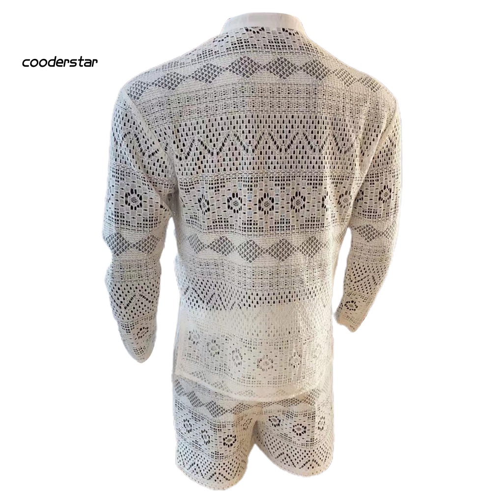 1 Bộ Áo Ren Lưới Xuyên Thấu Màu Trơn Phối Quần Short Thời Trang Mùa Thu Sang Trọng Cho Nam