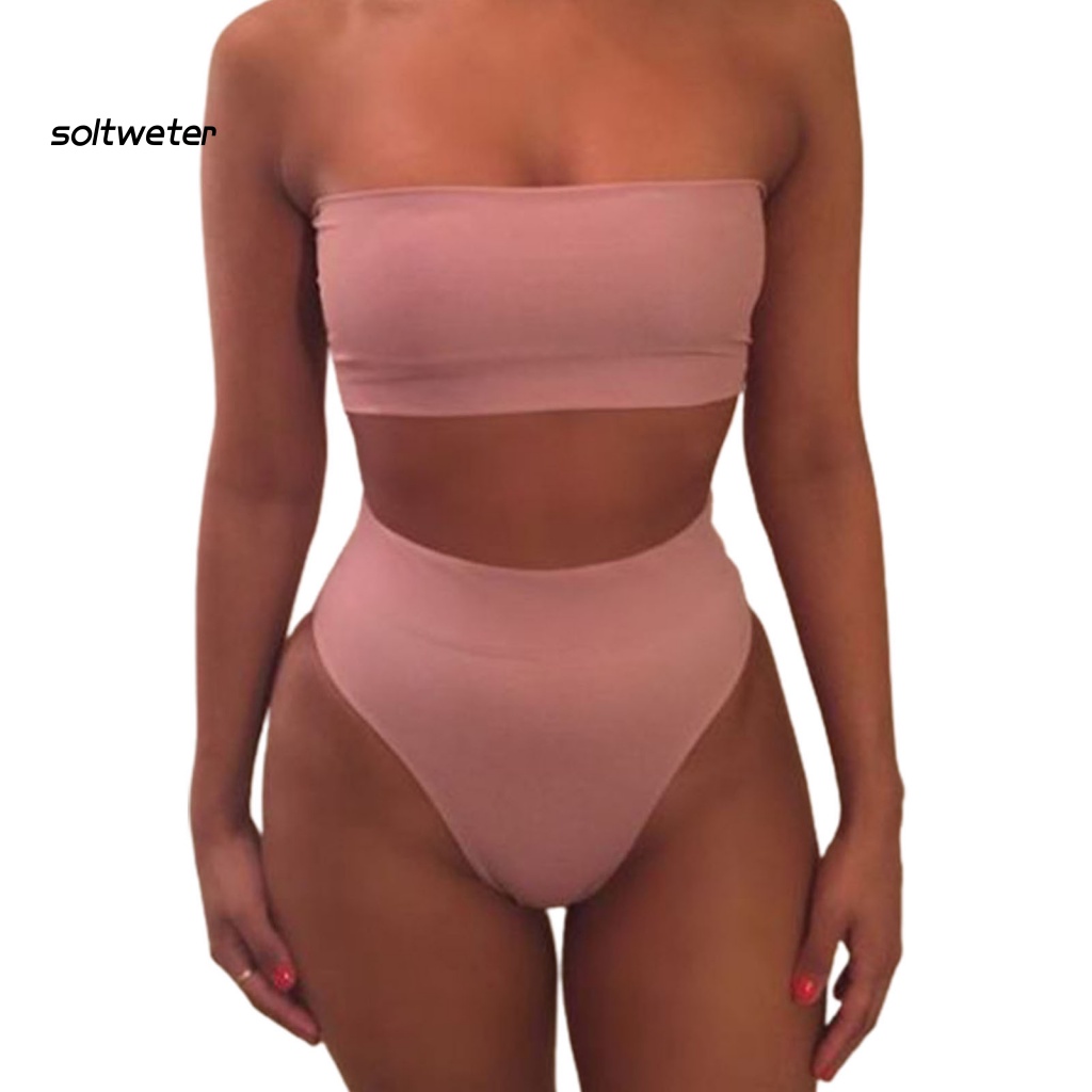 Bộ Bikini 2 Mảnh Không Dây Lưng Cao Màu Sắc Thời Trang Mùa Hè Cho Nữ