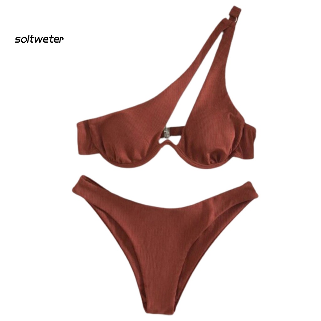 Bộ Đồ Bơi 2 Mảnh Màu Trơn Mau Khô Mềm Mại Dành Cho Nữ