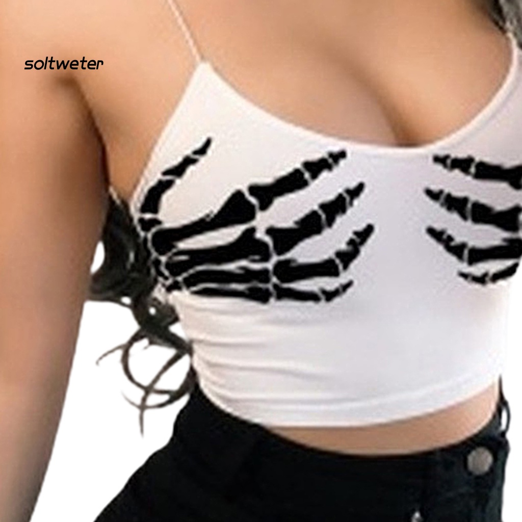 St Áo Croptop Ôm Dáng In Hình Bàn Tay Phong Cách Gothic Quyến Rũ