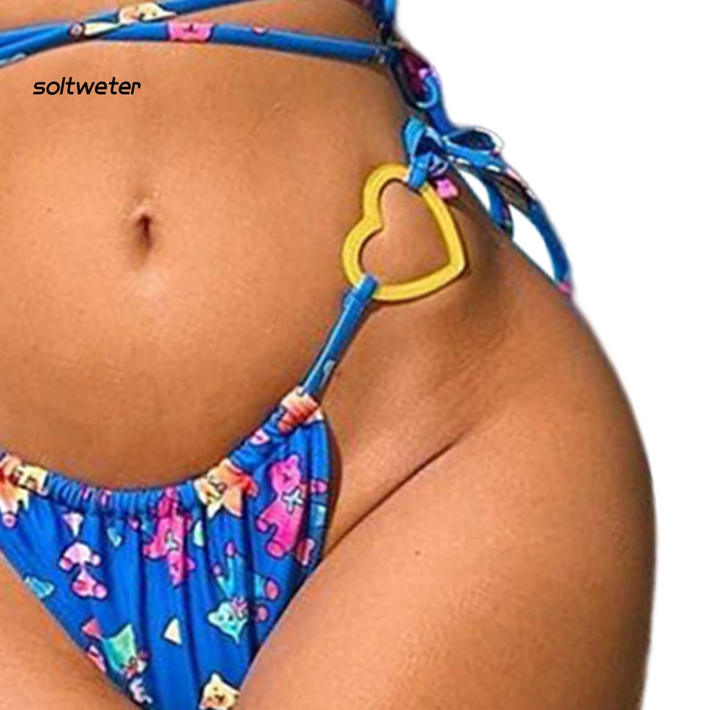 Bộ Đồ Bơi Bikini Hai Dây Có Mút Đệm Họa Tiết Gấu Hoạt Hình Dành Cho Nữ