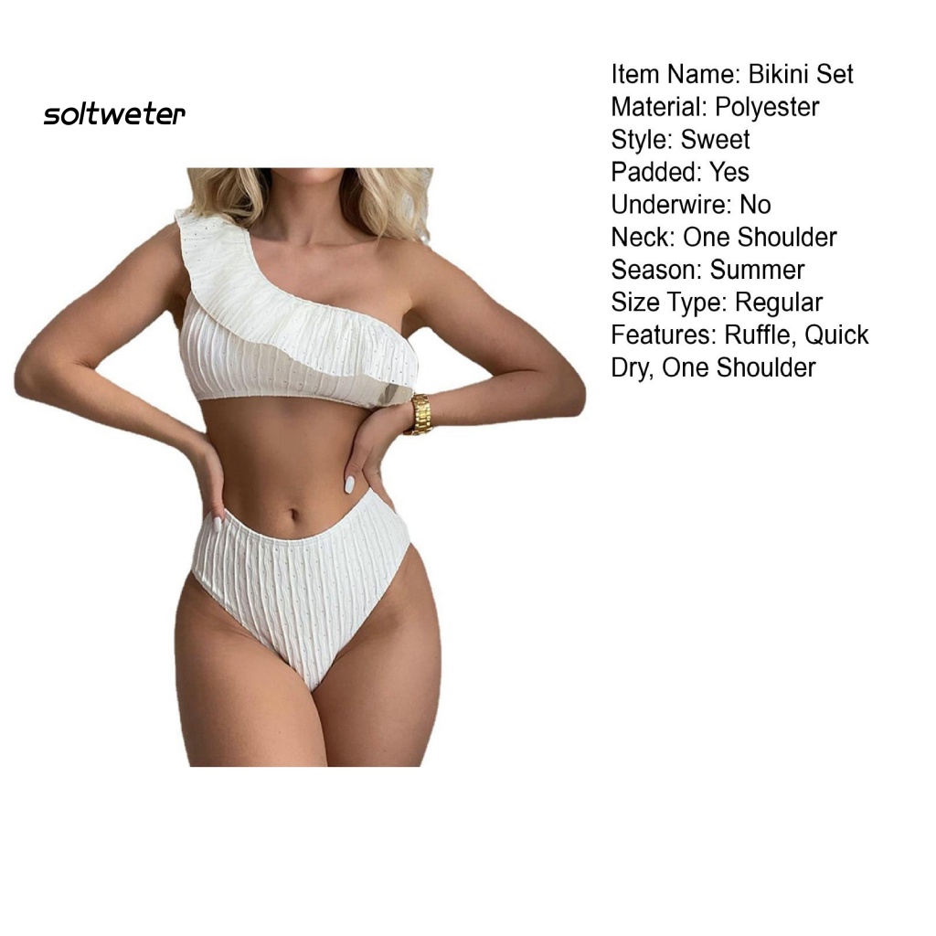 Bộ Đồ Bơi Bikini 2 Mảnh Màu Trơn Lưng Cao Mau Khô Có Mút Đệm Dành Cho Nữ