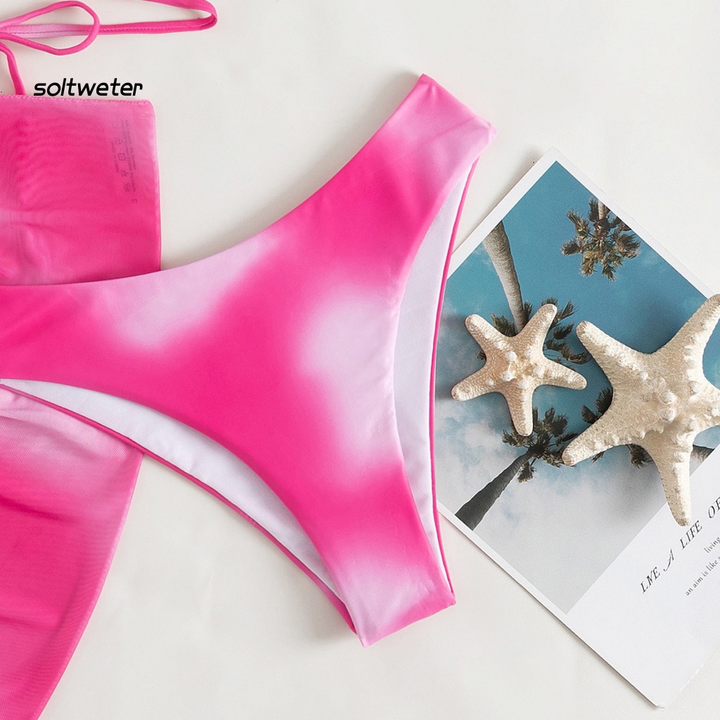 1 Bộ Đồ Bơi Bikini Ba Mảnh Không Gọng Có Mút Nâng Ngực Hở Lưng Nhuộm Màu Thời Trang Mùa Hè Cho Nữ