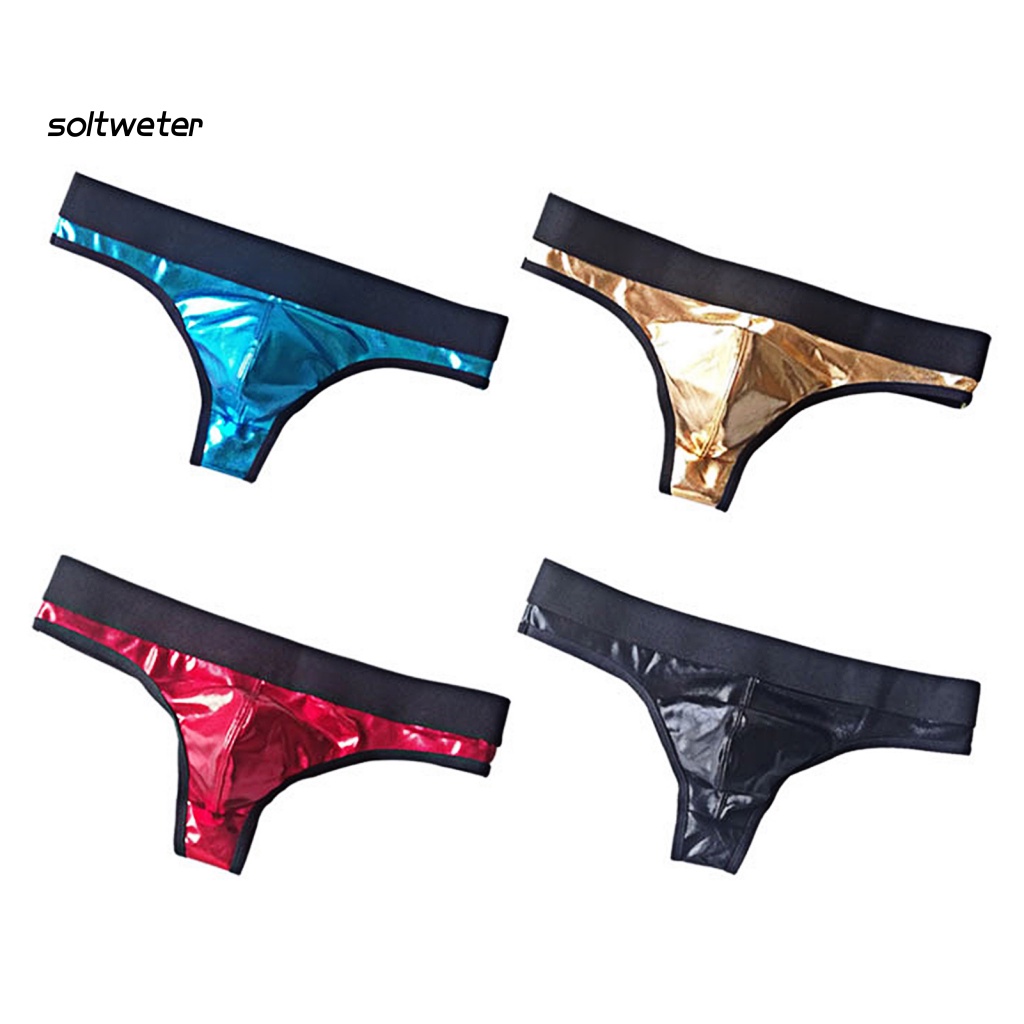 Quần Lót Lưng Thấp Giả Da Co Giãn Nhanh Khô Phối Màu Tương Phản Thời Trang Đi Club Cho Nam