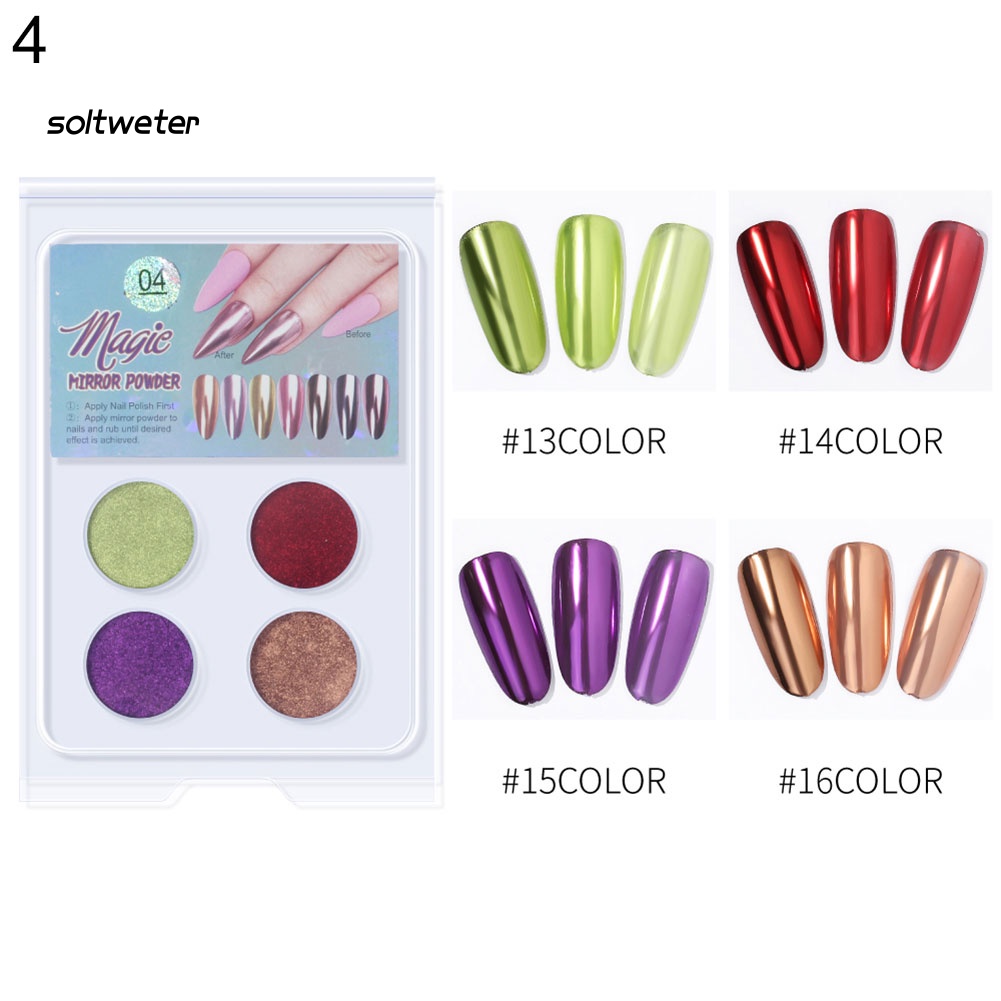 Bộ Bột Kim Tuyến 4 Màu Lấp Lánh Dùng Trang Trí Móng Tay Nghệ Thuật