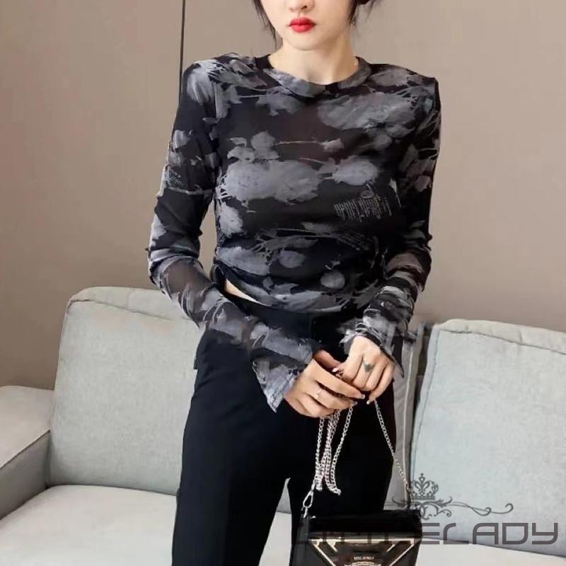 Áo Thun Lửng Tay Dài In Họa Tiết Thời Trang Dành Cho Nữ