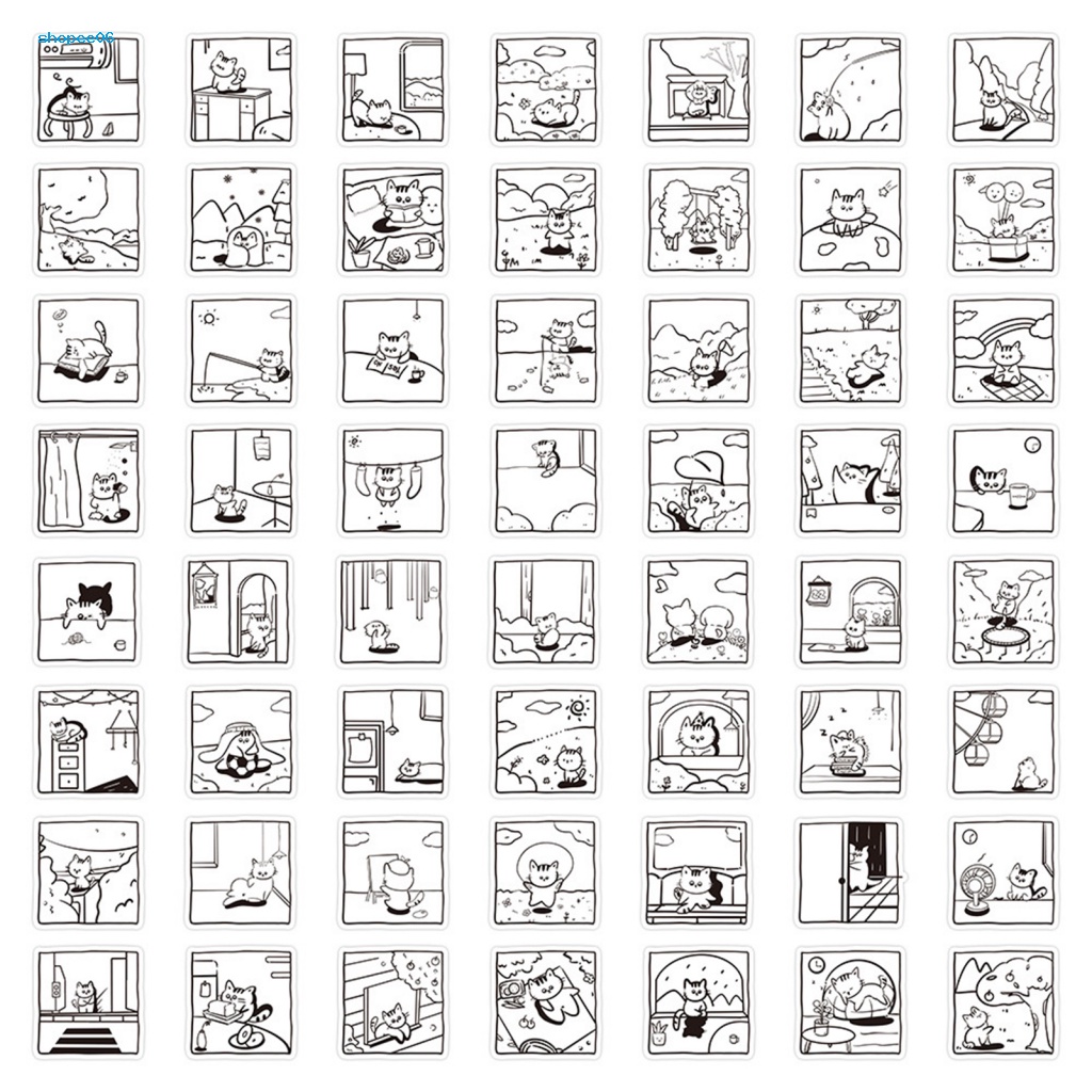 Bộ 60 Miếng Dán Hình Mèo Trắng Đen Tự Dính Không Phai Màu Có Thể Tháo Gỡ Dùng Trang Trí Điện Thoại
