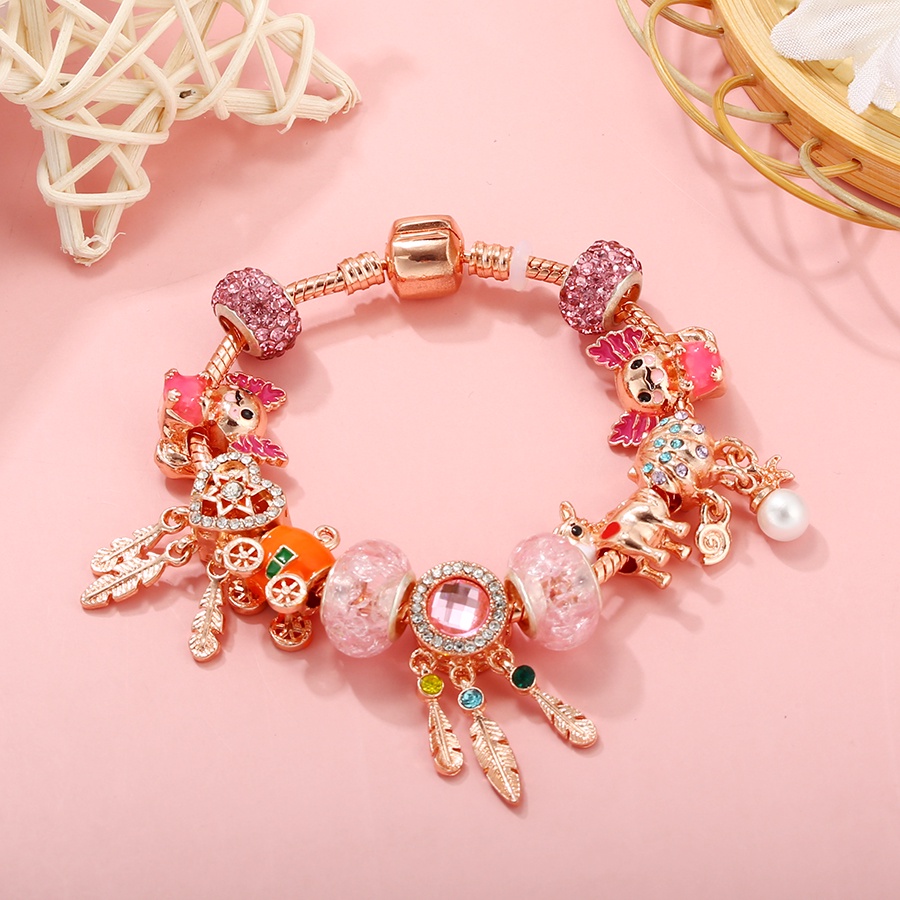 Vòng Tay Chuỗi Hạt Màu Vàng Hồng Phối Mặt Hình Dreamcatcher / Trái Tim / Bí Ngô / Động Vật Dễ Thương Cho Nữ