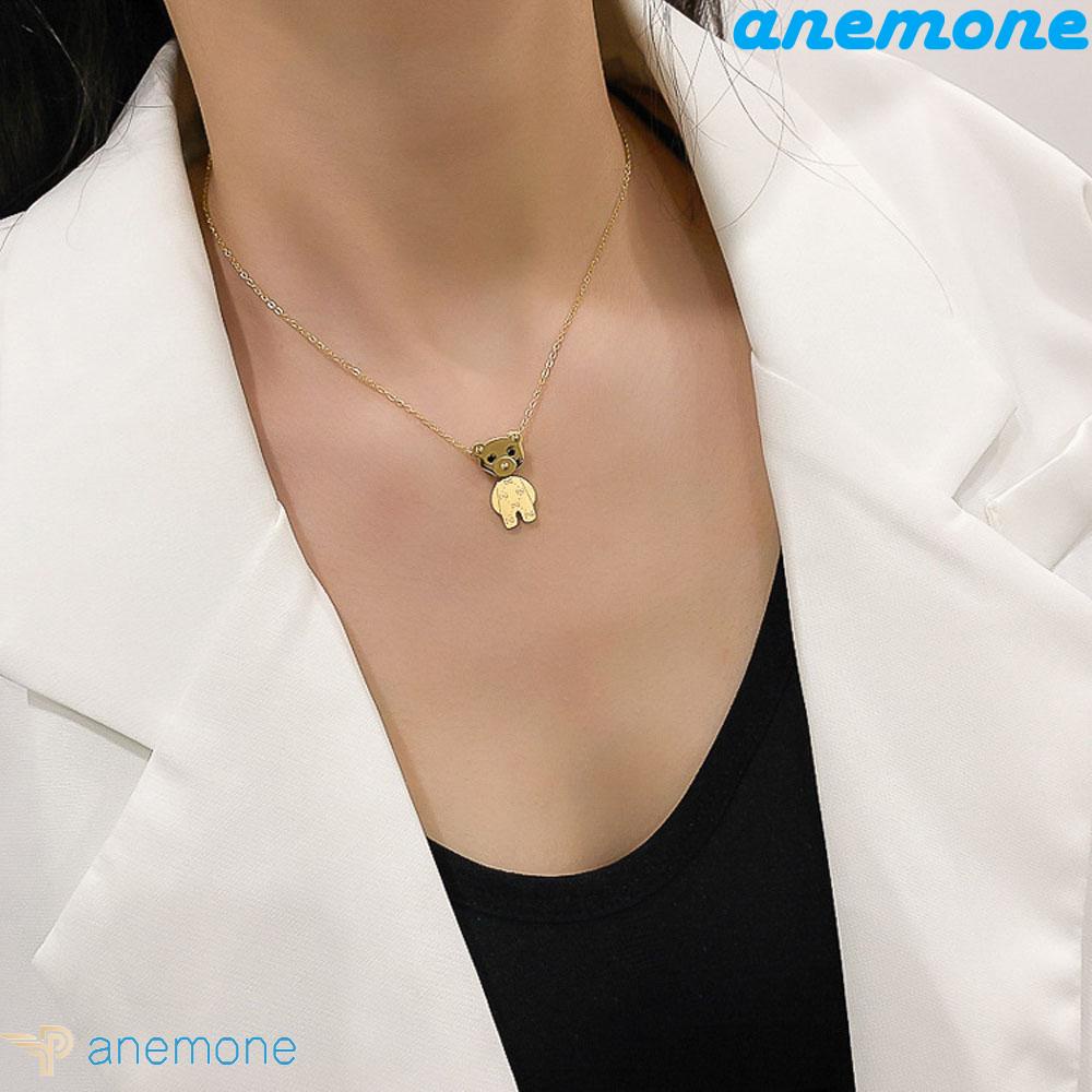 Vòng cổ Thép Titan Không Gỉ Mặt Hình Gấu Dễ Thương Cho Nữ