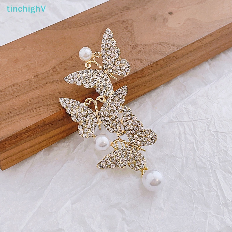[TinchighV] Ghim Cài Áo Ba Cánh Bướm Đính Đá Ngọc Trai Thời Trang Dự Tiệc Cho Nữ [Mới]