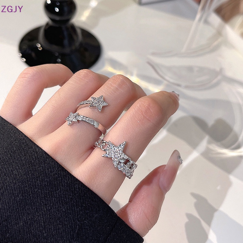 Nhẫn Mở Đính Đá Zircon Hình Ngôi Sao Lấp Lánh Có Thể Điều Chỉnh Cho Nữ Mới