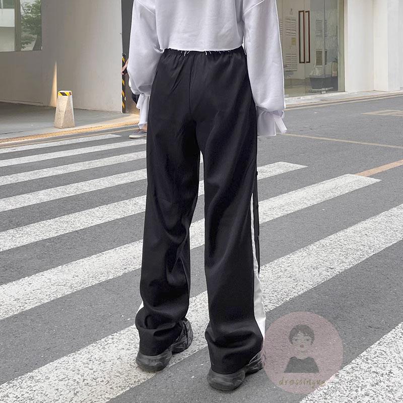 Quần Dài Thể Thao Kẻ Sọc Ngang Eo Co Giãn Có Túi Bên Hông Cho Nữ