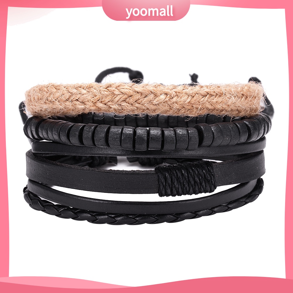 Set 4 Vòng Tay Giả Da Thời Trang Vintage Cho Nam