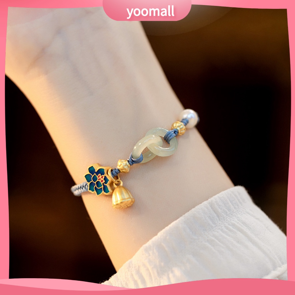 [YM] Vòng Tay Dây Bện Đính Ngọc Trai Giả Mặt Hoa Sang Trọng Trang Sức Hàng Ngày Cho Nữ