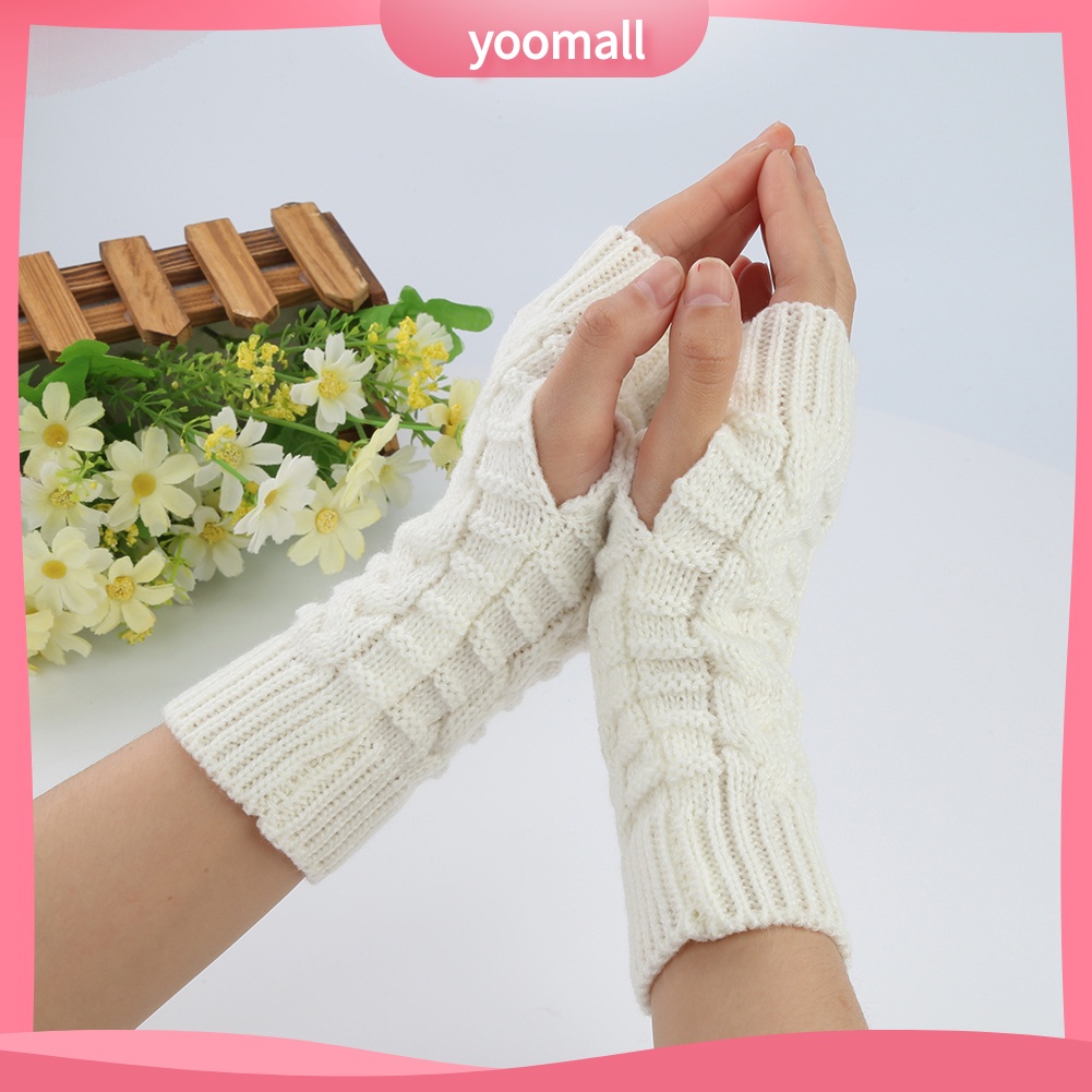 Đôi Găng Tay Len Dài Hở Ngón Ấm Áp Thời Trang Cho Nữ