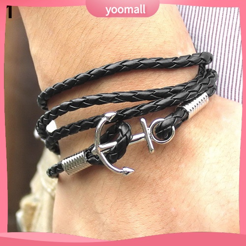 [YM] Vòng Tay Giả Da Nhiều Lớp Gắn Mỏ Neo Vô Cực Cho Nam