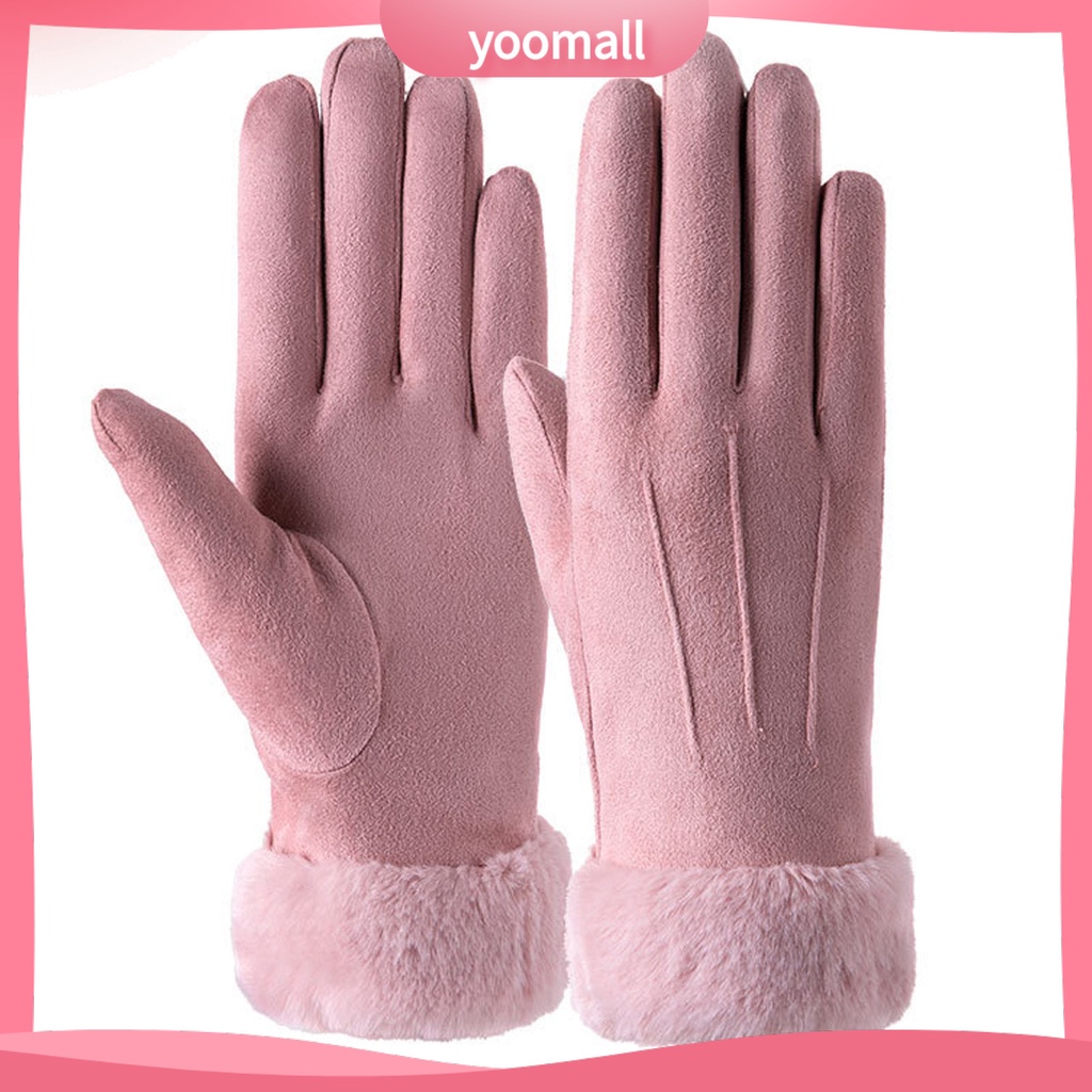 1 Đôi Găng Tay Da Lộn Lót Lông Dày Dặn Giữ Ấm Chống Rách Có Thể Chạm Màn Hình Cảm Ứng Cho Nữ