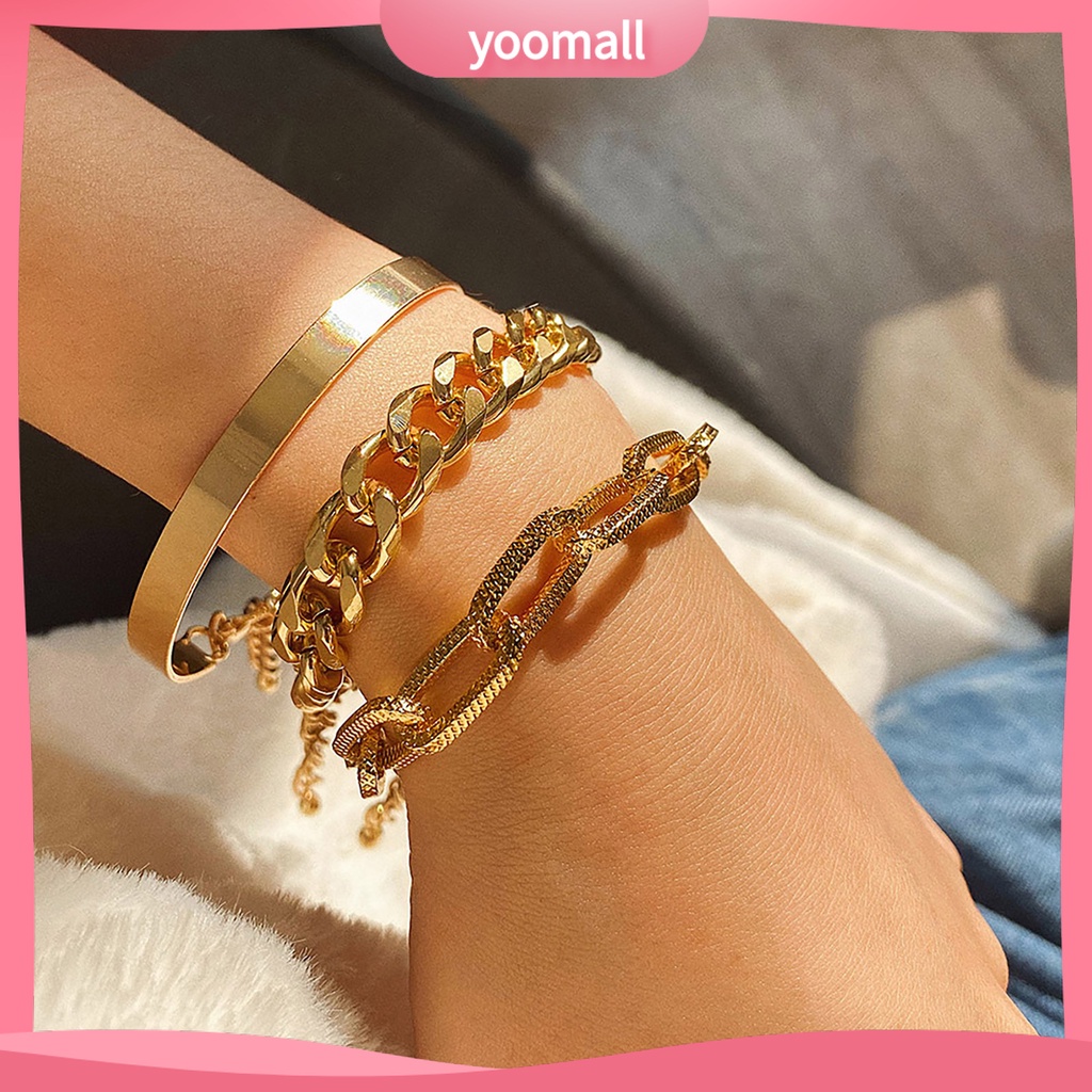 Set 3 Vòng Tay Mắt Xích Có Thể Điều Chỉnh Thời Trang Dự Tiệc Cho Nữ