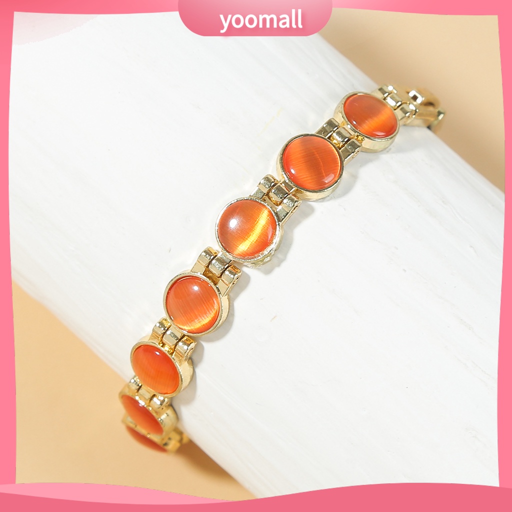 [YM] Vòng Tay Đá Mắt Mèo Mạ Vàng Giảm Mệt Mỏi Thời Trang Hàng Ngày