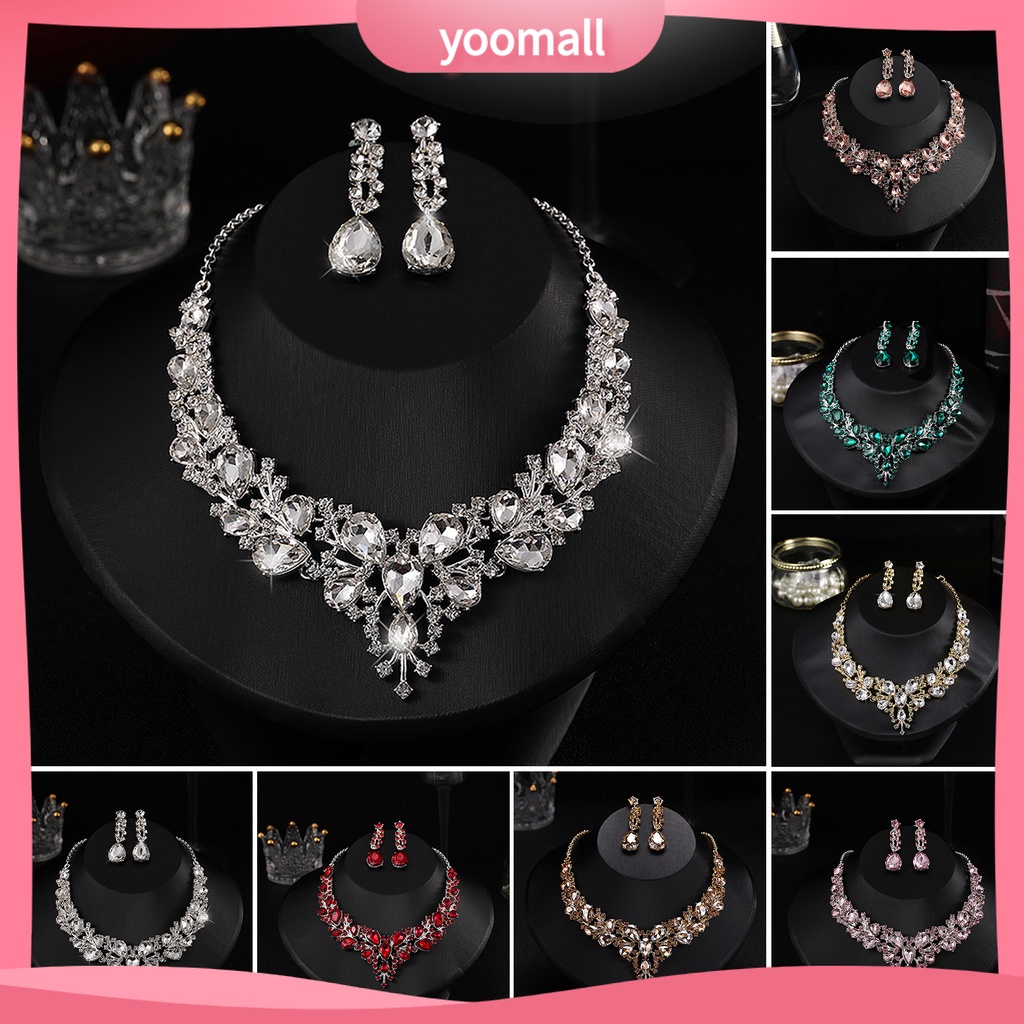 1 Set Vòng cổ Nối Dài Bông Tai Đính Đá Giả Kim Cương Lấp Lánh Cho Nữ