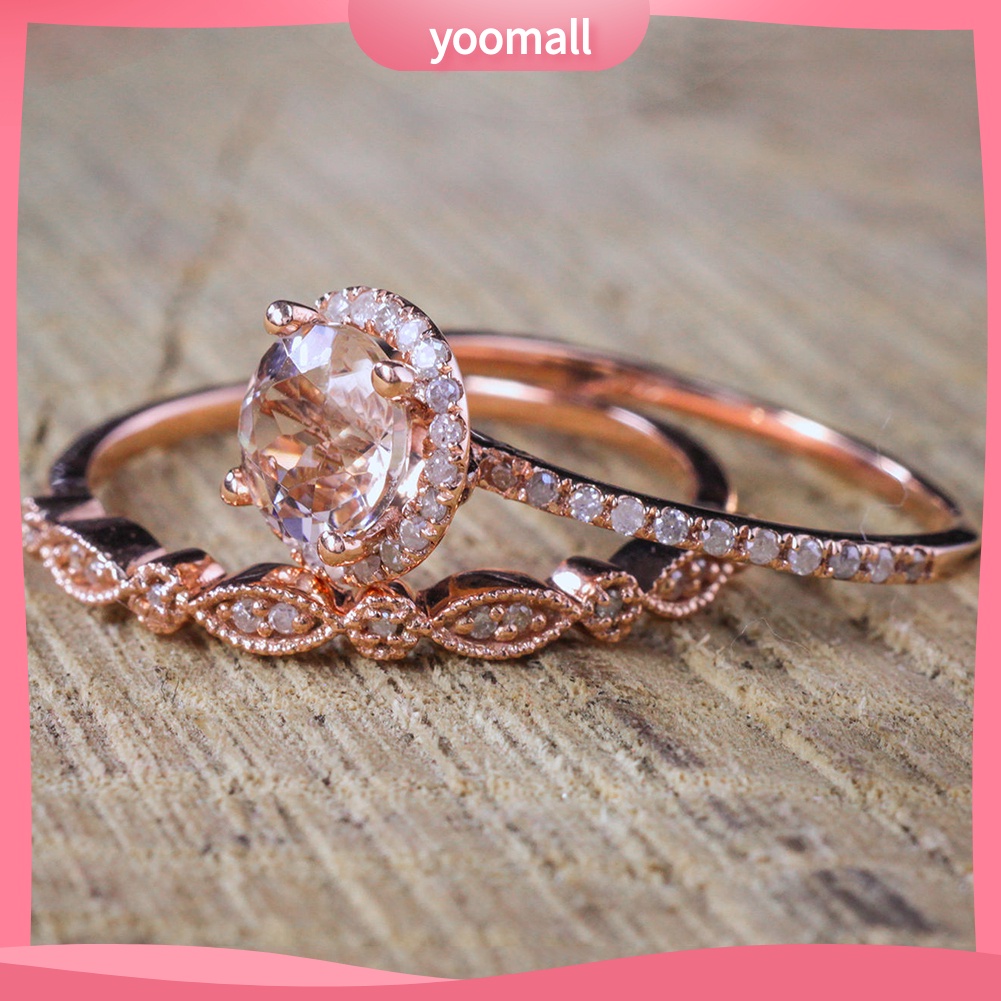 Bộ 2 Nhẫn Đính Đá Zircon Thời Trang Sang Trọng Cho Nữ