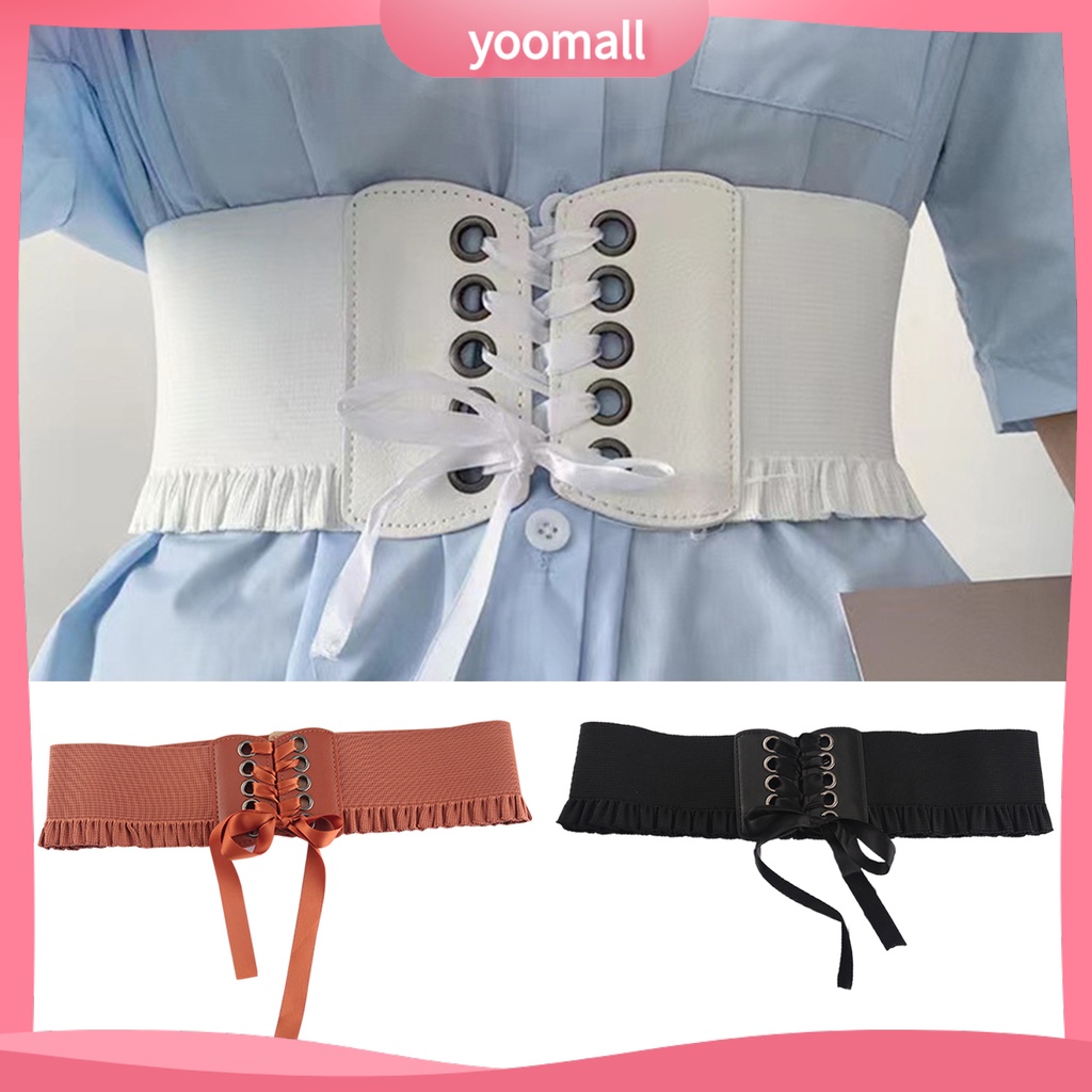 Thắt Lưng Giả Da Phối Bèo Độ Co Giãn Cao Phong Cách Retro Thời Trang Cho Nữ