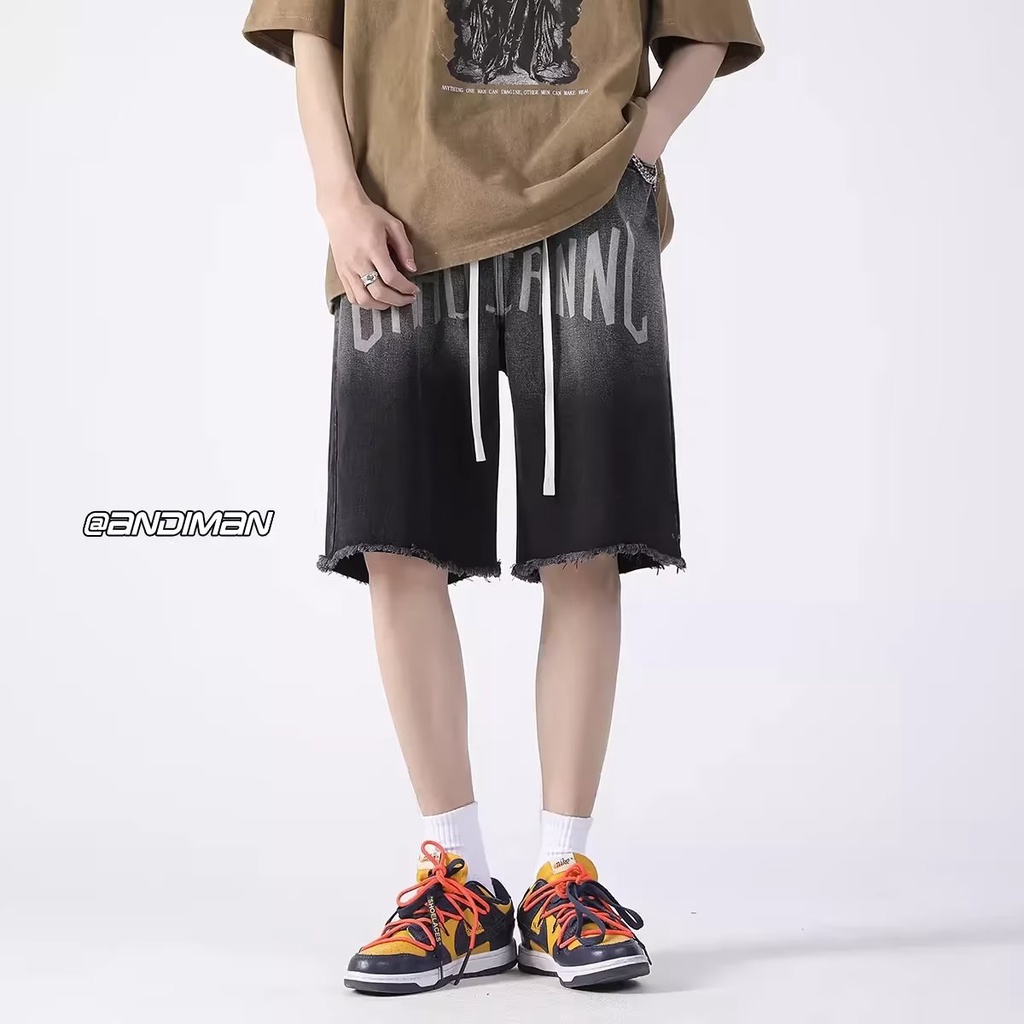 Quần Short Denim Màu Gradient Dáng Rộng Phong Cách Đường Phố Mỹ Thời Trang Mùa Hè Hàng Mới Dành Cho Nam