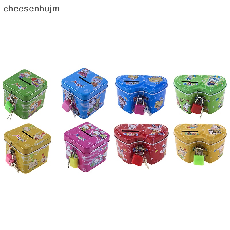 Hộp Đựng Tiền Tiết Kiệm Hình Vuông Bằng Thiếc 4 Màu Có Khóa Tiện Dụng Cho Bé