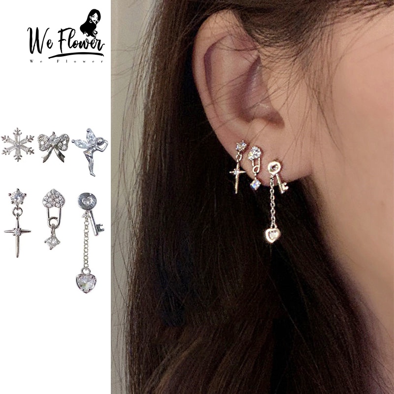 We Flower 1 Đôi Bông Tai Mạ Bạc 925 Hình Hoa Tuyết Đính Đá Zircon Thanh Lịch Dành Cho Nữ