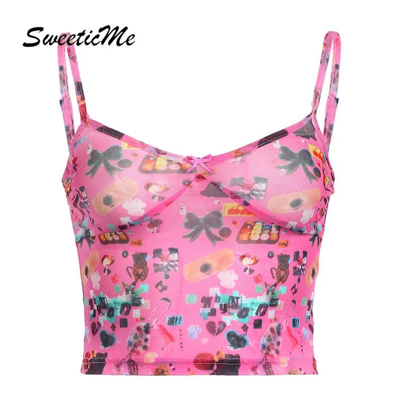 Áo Tank Top Cổ Chữ V Dáng Ôm In Họa Tiết Đính Nơ Thời Trang 2023 Cho Bạn Gái