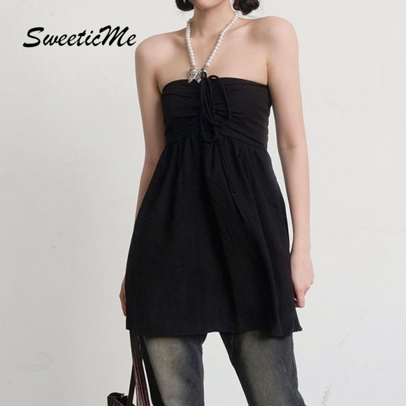 Đầm Ngắn Rút Dây Màu Trơn Thời Trang Mới 2023 Cho Nữ