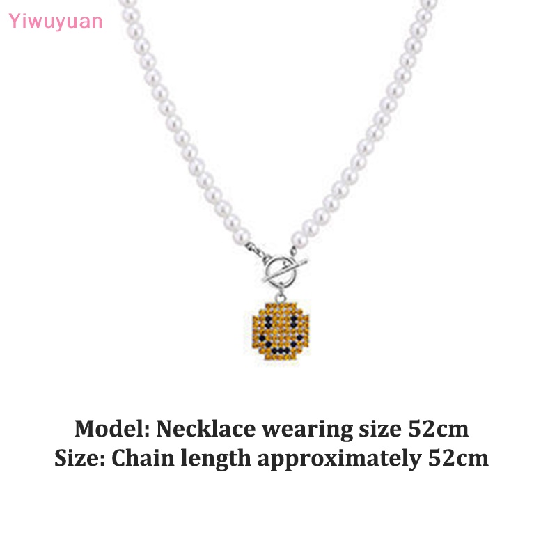 < Yiwuyuan > Vòng cổ Ngọc Trai Mặt Cười Pha Lê Thời Trang Mới Cho Nam Và Nữ