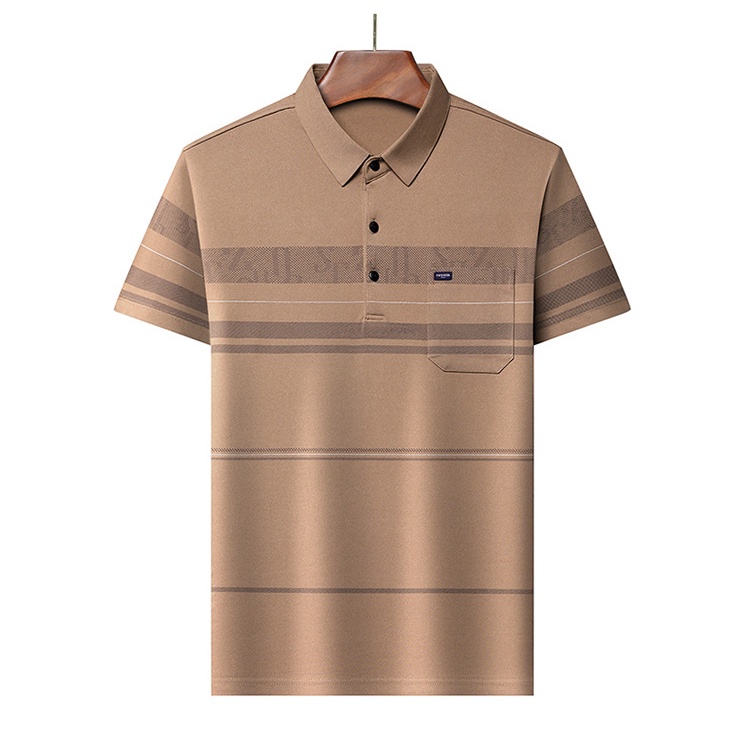Áo Thun POLO Mỏng Tay Lửng Có Túi In Họa Tiết Sọc Ngang Thời Trang Dành Cho Nam Trung Niên