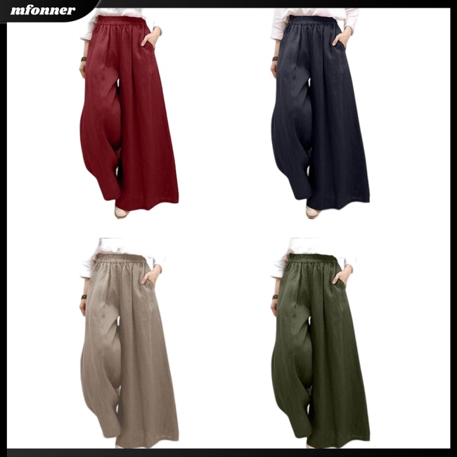 Quần Cotton Lanh Ống Rộng Màu Sắc Đơn Giản Thời Trang Mùa Hè Cho Nữ