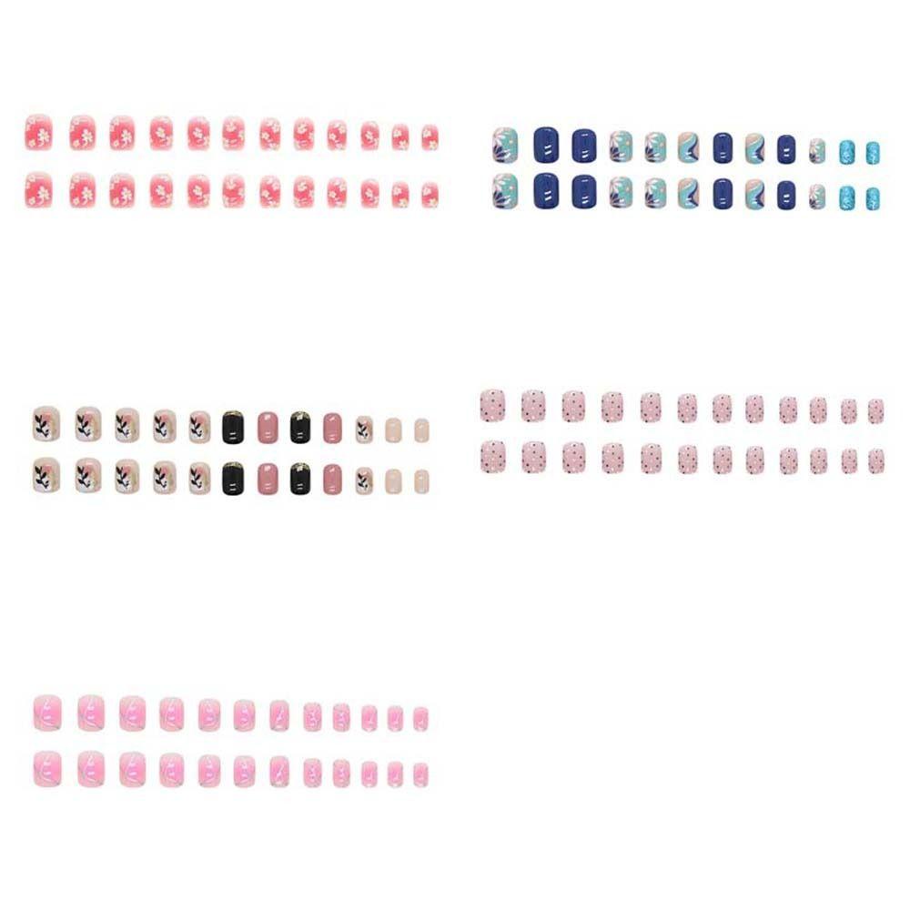 Bộ Móng Tay Giả Ngắn Bằng Nhựa Che Phủ Toàn Diện Họa Tiết Hoa Lá DIY