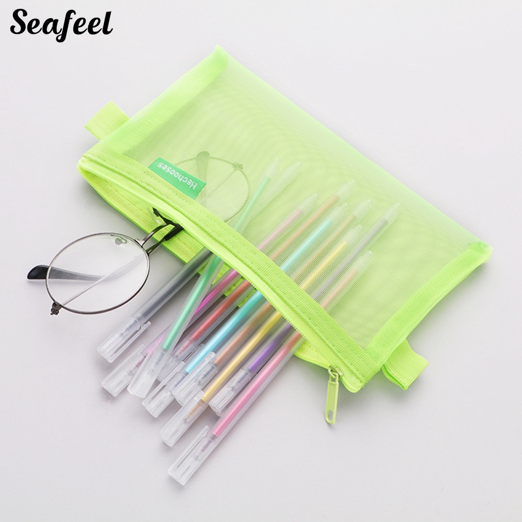 Túi Lưới Đựng Bút Trong Suốt Trọng Lượng Nhẹ Có Khóa Kéo Tiện Dụng