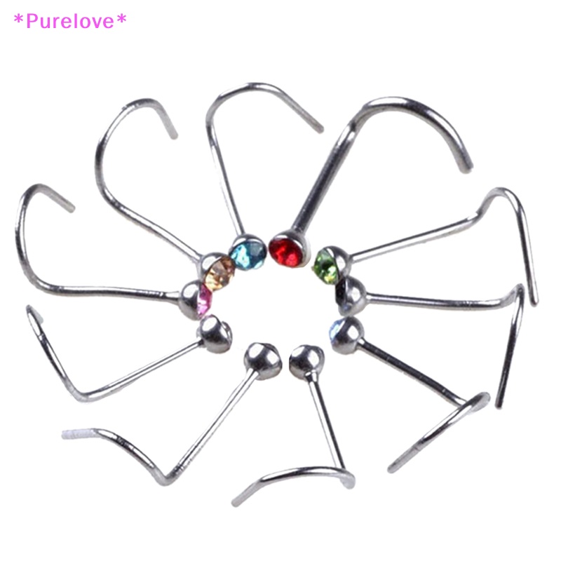 Set 10 Khuyên Mũi Bằng Thép Không Gỉ Đính Đá Cá Tính Thời Trang Mới