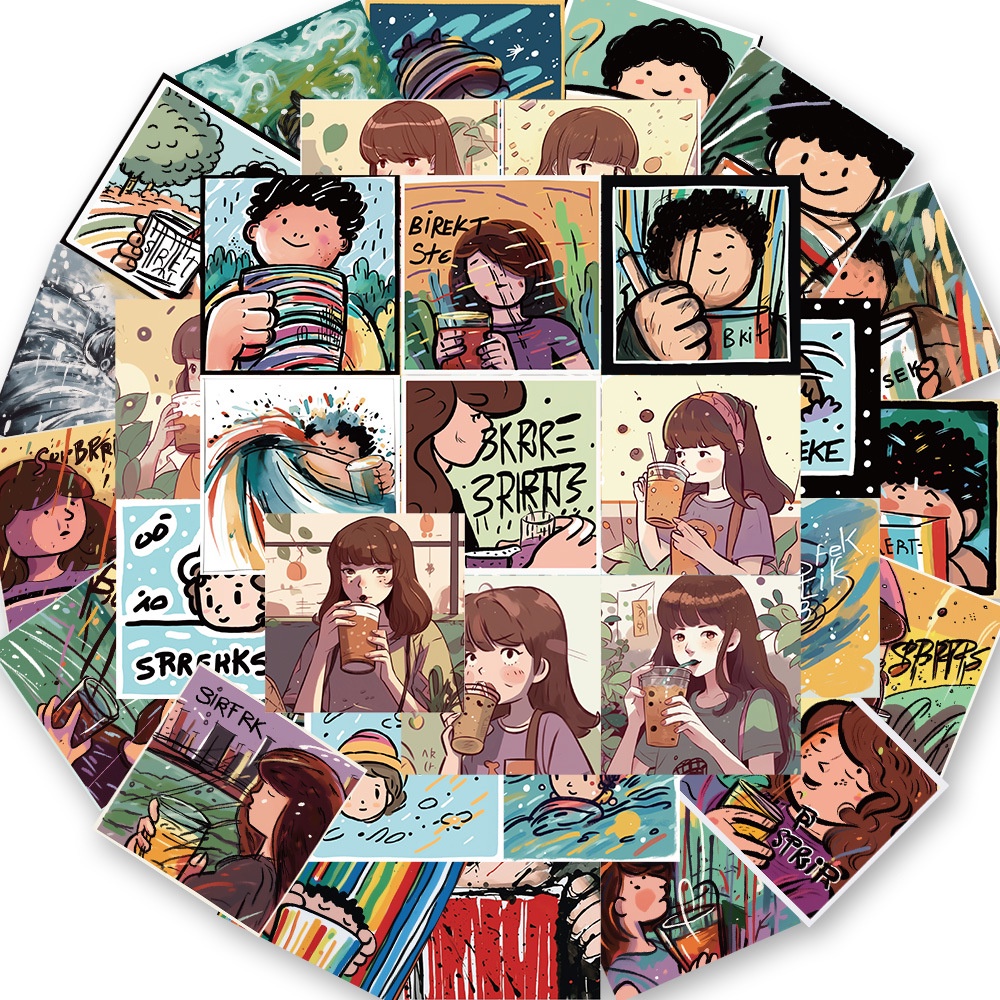 Bộ 50 Miếng Dán Trang Trí Hình Ly Trà Sữa / Điện Thoại / Laptop / Sổ Tay Xinh Xắn