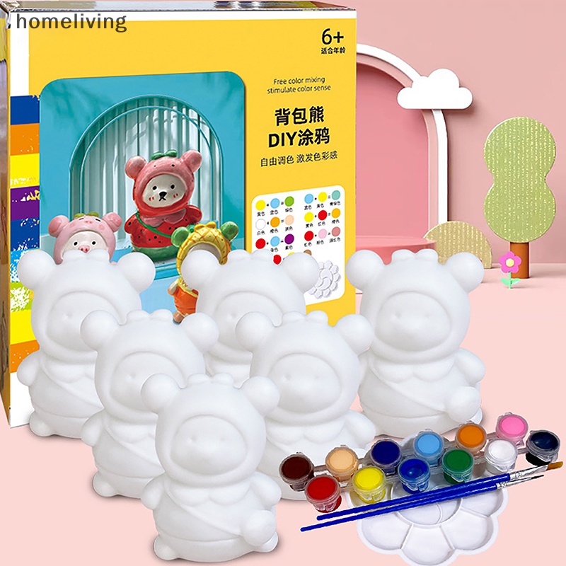 Ba Lô Mini Bằng Gốm Tráng Men Hình Gấu Embryo Màu Trắng Vẽ Thủ Công DIY Cho Trẻ Em