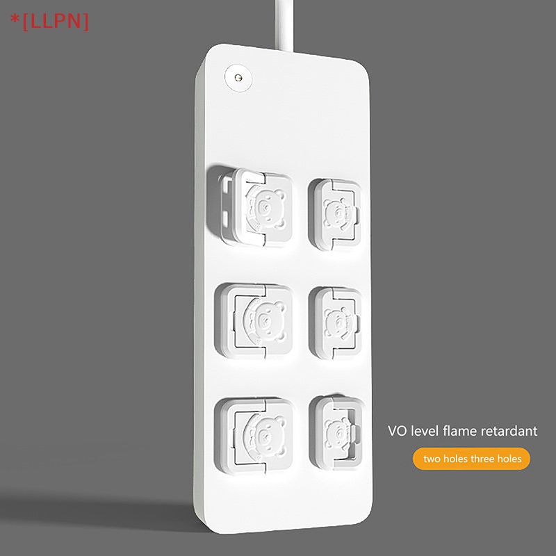 Set 5 Nắp Đậy Ổ Cắm Điện 2 / 3 Lỗ Hình Gấu Hoạt Hình Màu Trơn Bảo Vệ An Toàn Cho Bé